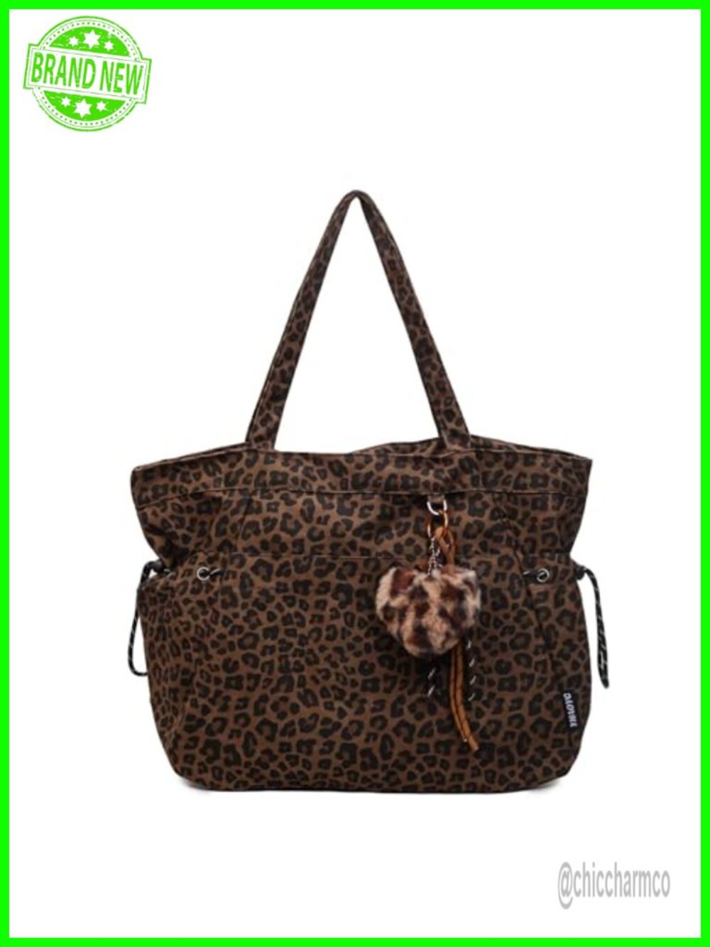Leopard Cheetah Print Nylon Tote Bag for Women with Zipper